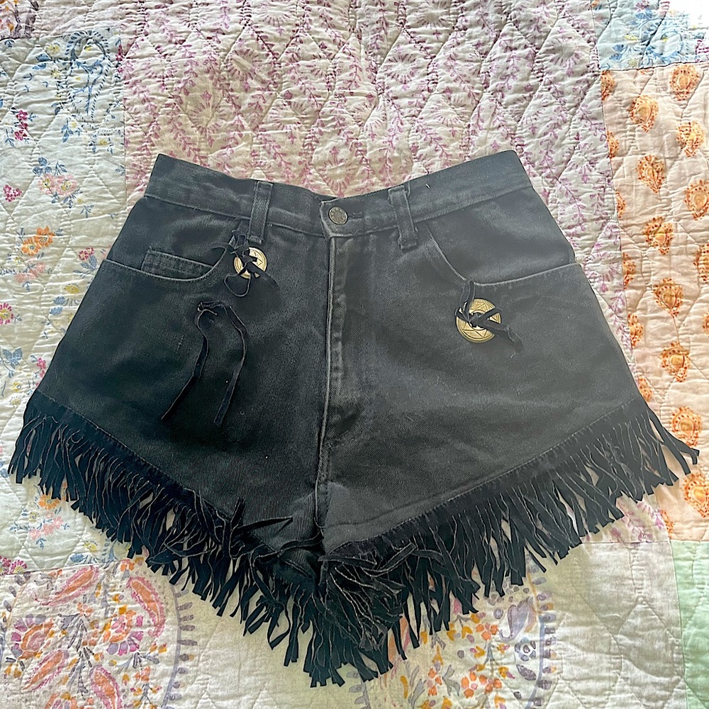 vintage fringe denim shorts